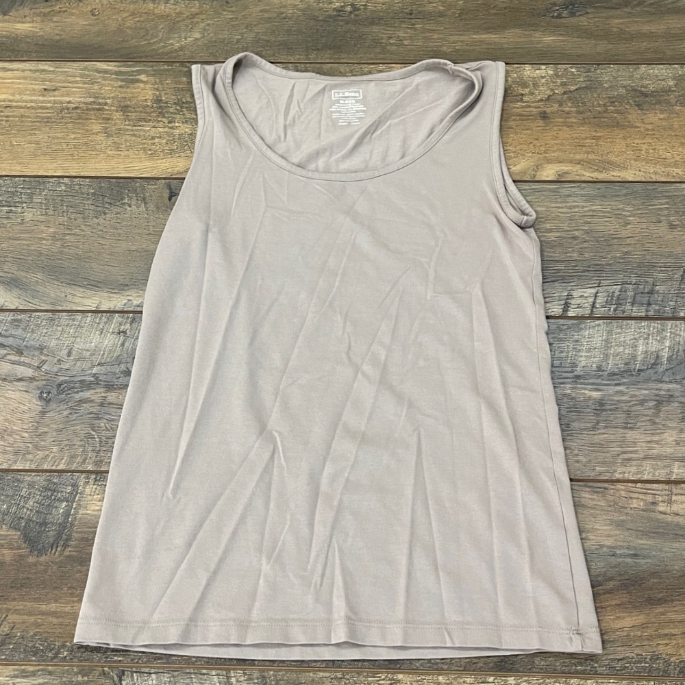 LL Bean Womens Supima Cotton Modal Scoop Neck Tank Top Taupe Brown M Minimal